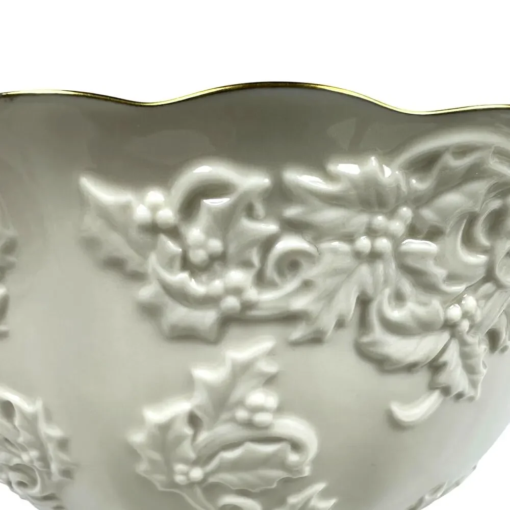 Lenox Holiday Hostess Collection Ivory Gold Rim Centerpiece 12.5